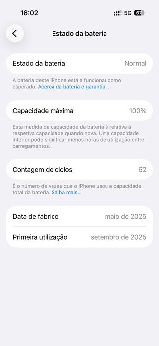 Iphone 16 PRO 128GB Titânio preto comprado em Setembro 2025