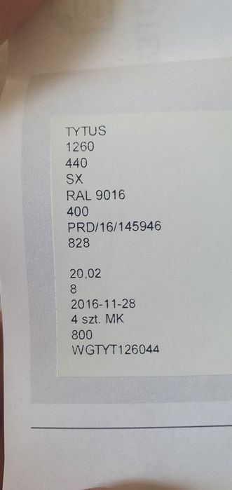Grzejnik TYTUS 1260/440 RAL 9016