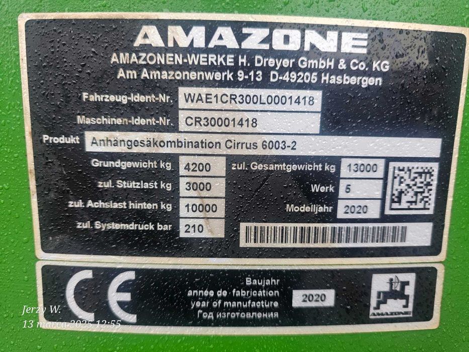 Agregat siewny Amazone Cirrus 6003-2 . Szer. 6 m z dozownikiem nawozu