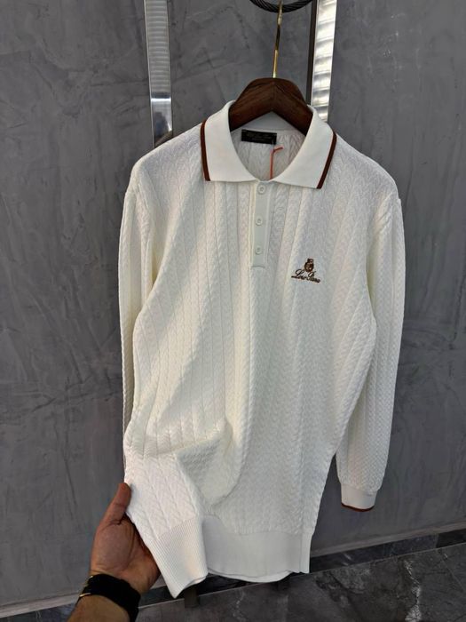 Чоловічий лонг джемпер поло на довгий рукав трикртаж loro piana lp