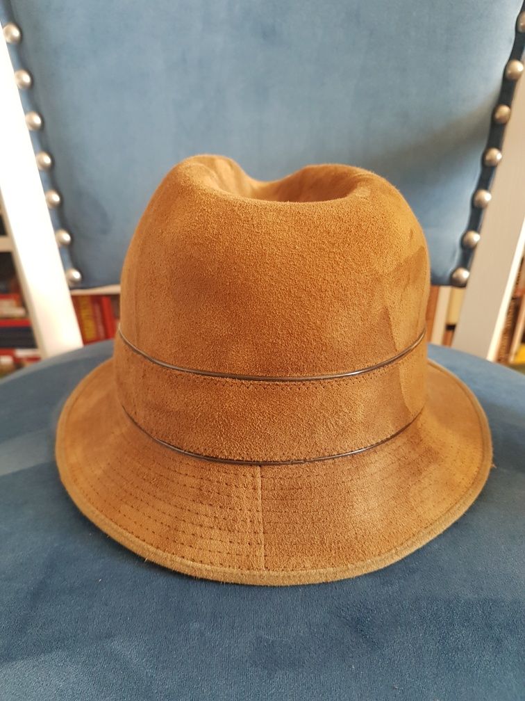 Stary kapelusz Echt Leder Echtleder obwód 54 cm Francja