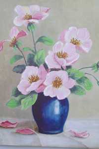 obraz do pokoju kwiaty w wazonie ręcznie malowany
