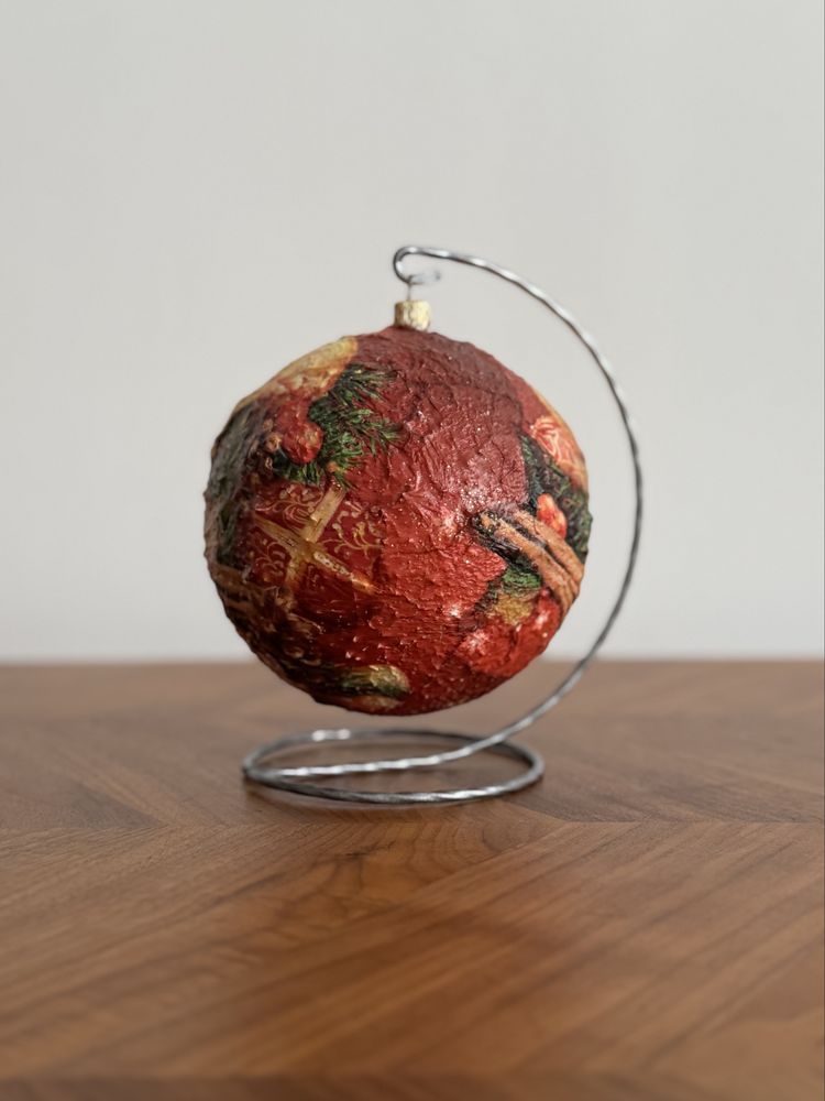 Ręcznie robiona bombka świąteczna decoupage + stojak