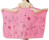 Damski różowy szlafrok ręcznik kąpielowy z mikrofibry 2w1 S-XXL