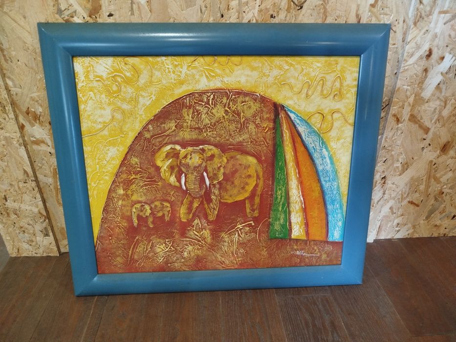 Tela  com motivos africanos 73 cm x 63