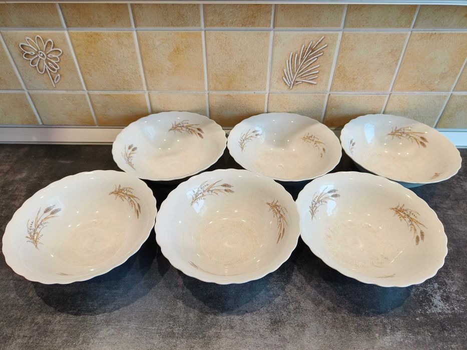 Zestaw 6 porcelanowych misek – klasyczny wzór w kłosy / zboża