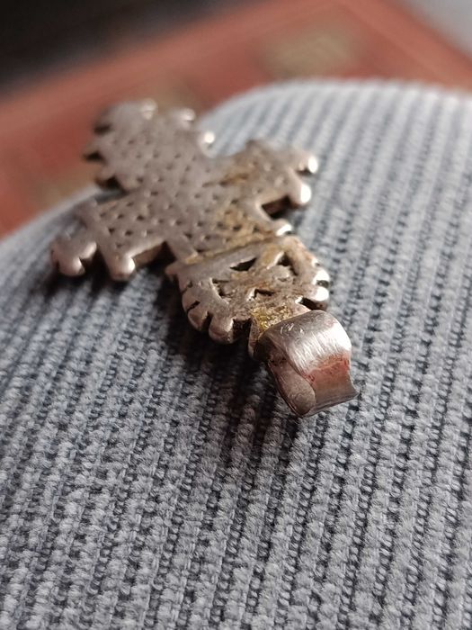 Cruz Prata Testada Copta Etiópia Séc XVIII 5,5 cm Original