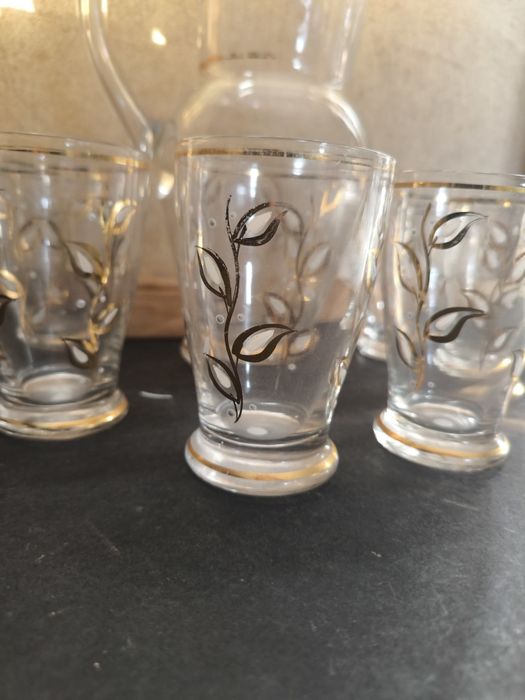 Jogo de Jarra e Copas - Vidro Decorado