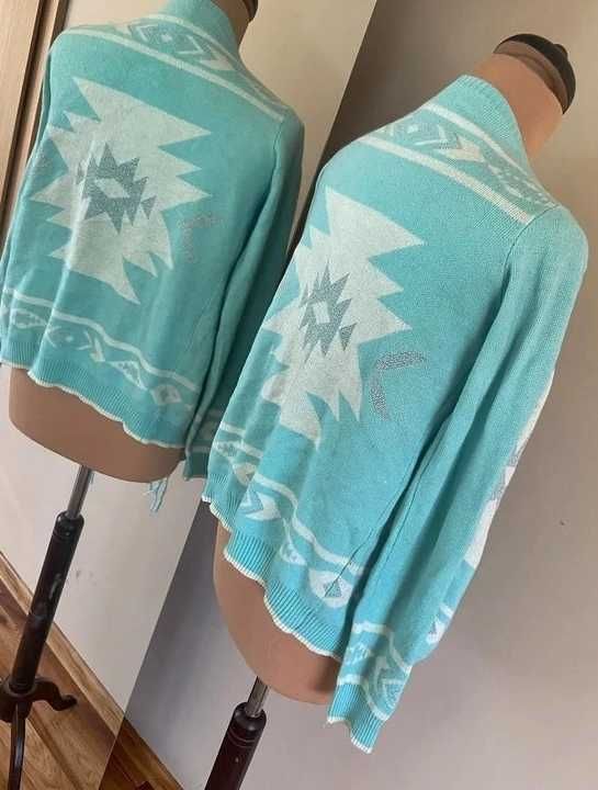 Nowy fisbone sweter frędzle narzutka angora wzory aztec m l 38 40