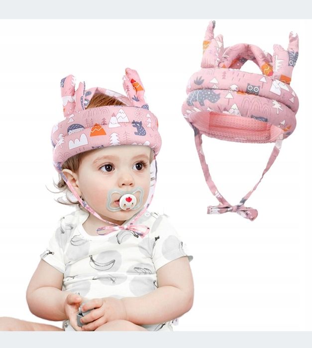 Kask do nauki chodzenia dla niemowlat do raczkowania rozowy bawelna