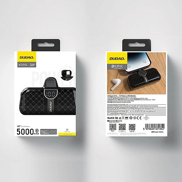 Powerbank Dudao K20SL 5000mAh mini ze złączami Lightning / USB-C - cza