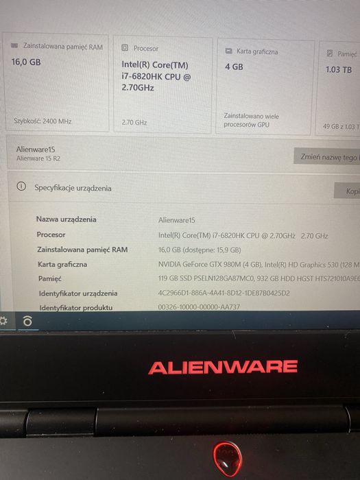 Dell alienware  15 R2 i7 16gb OKAZJA!!!