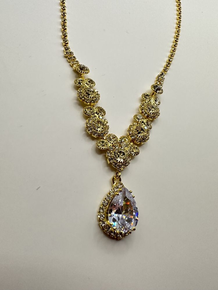 Komplet zestaw biżuterii złota bransoletka naszyjnik kolczyki cyrkonie