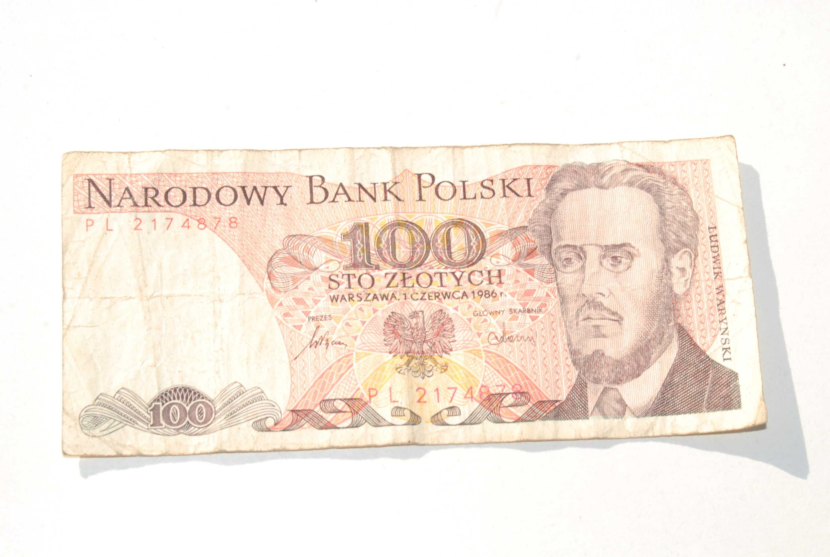 Stary banknot 100 złotych Waryński 1986 antyk