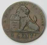 1851 Bélgica Moeda de 5 cêntimos de cobre