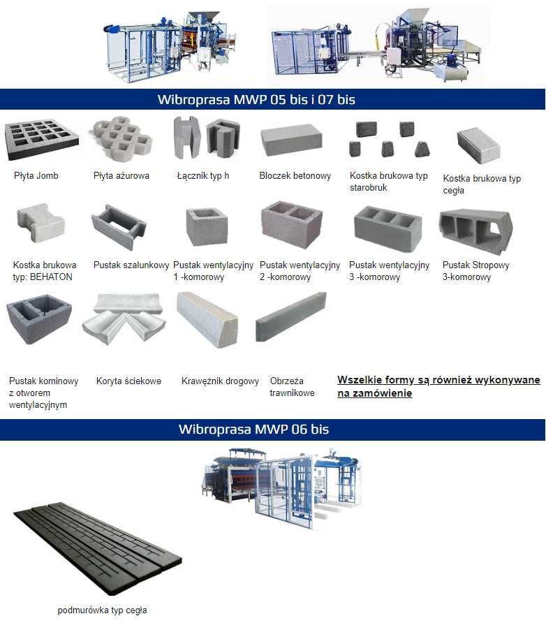 Wibroprasa MWP 07 bis 1250x850, bloczek betonowy, płyta Jomb PRODUCENT