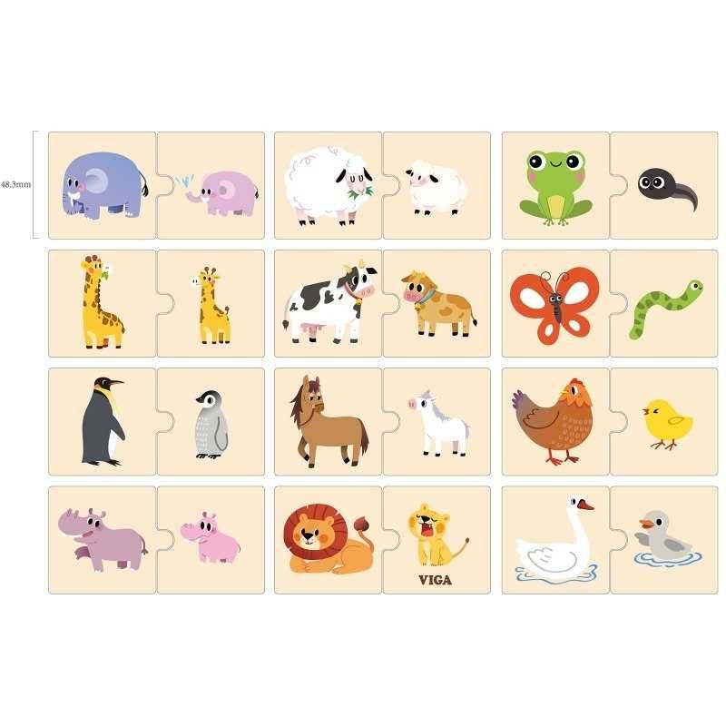 Drewniane Puzzle Zwierzęta Małe i Duże Mamy i ich dzieci Montessori