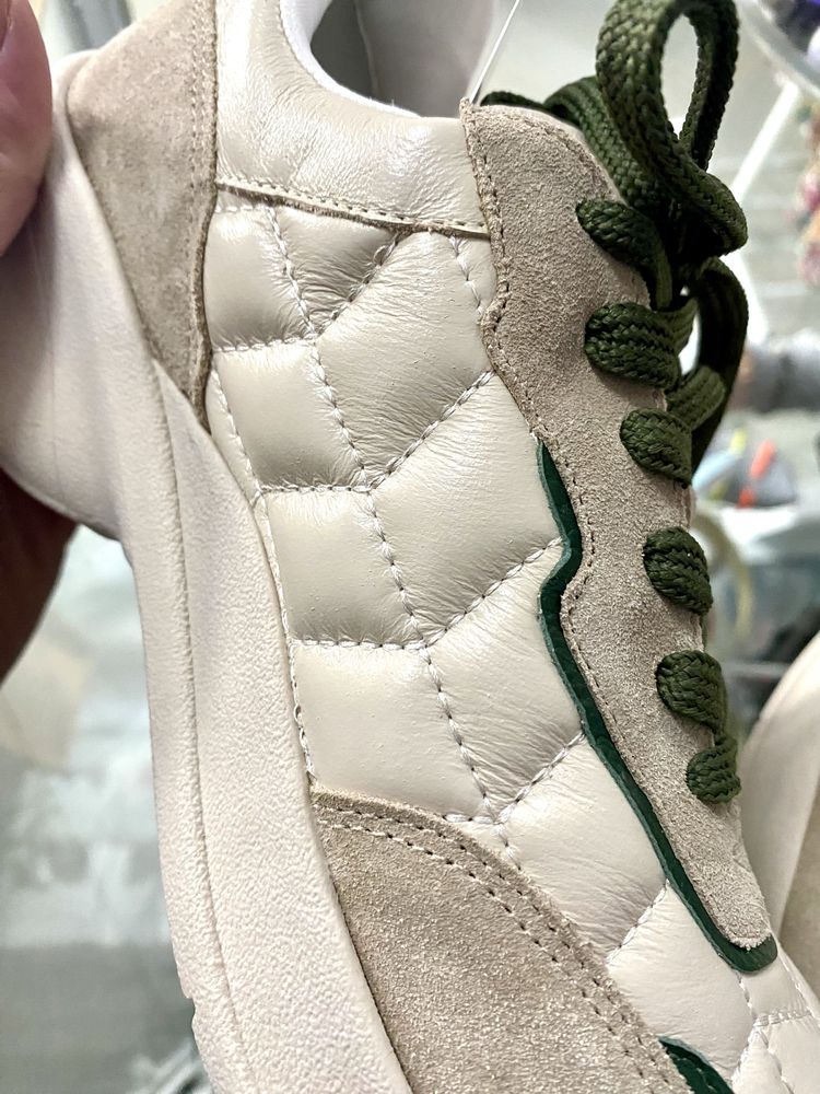 Tenis Lia Line Matelassê bege/verde pele