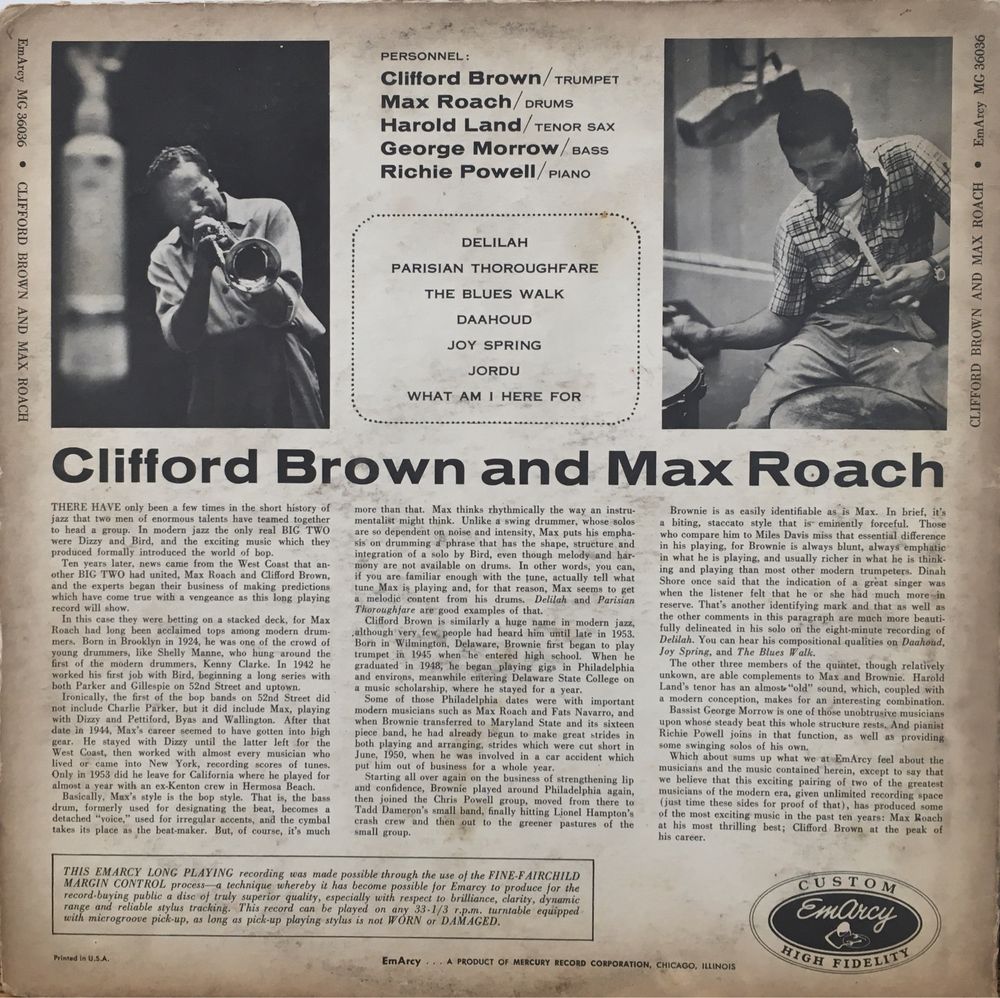 Clifford Brown And Max Roach 1st Press! Rzadkość Jazz Hard Bop