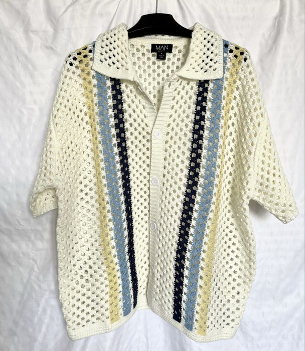 Чоловіча світла вʼязана сорочка в смужку boohooMan