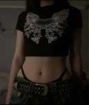 czarny crop top koszulka y2k grunge vamp drip emo alternative