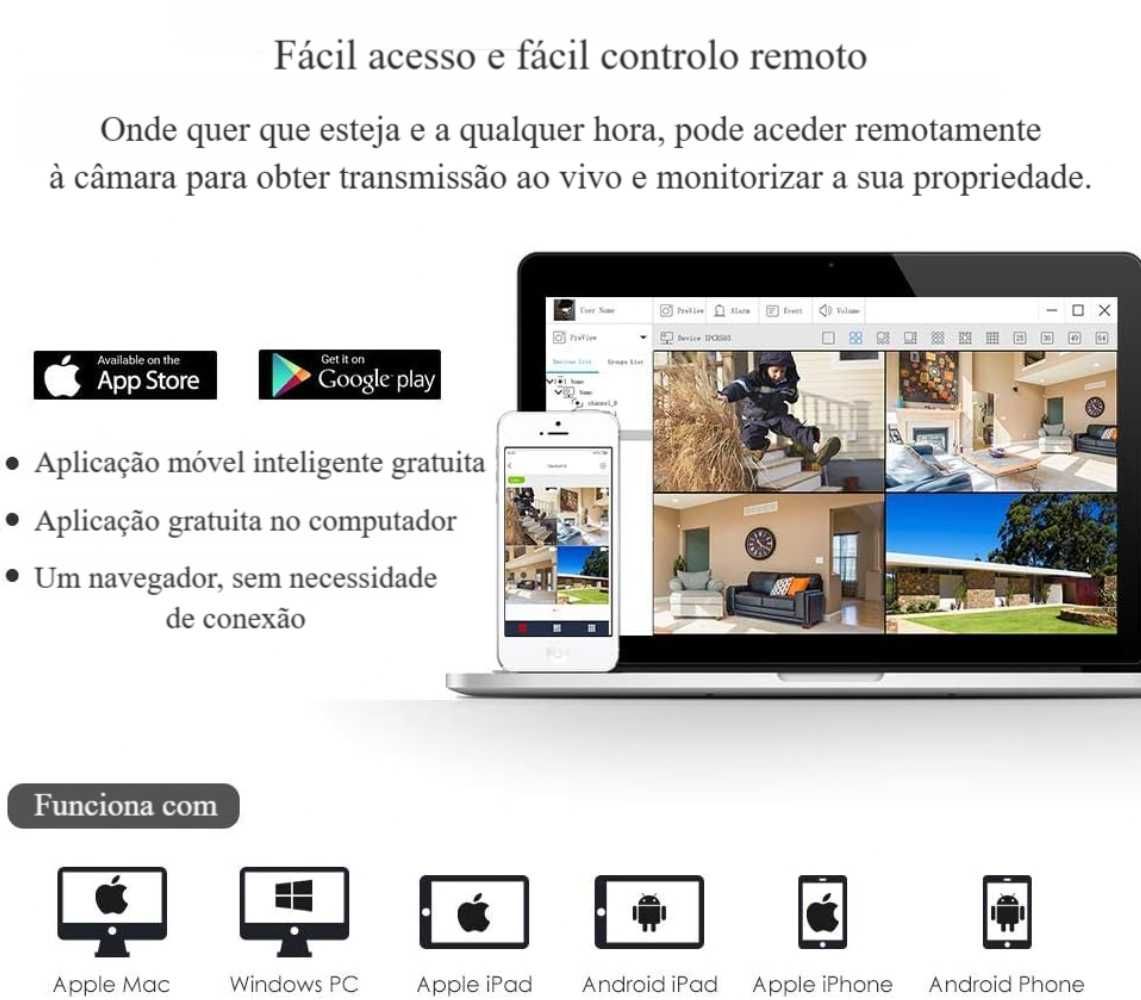 Sistema de Vigilância * 8 Canais * Com 4 Câmaras 2MP