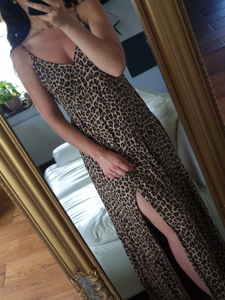 Długa letnia sukienka w panterkę z wiskozy H&M r. M/L