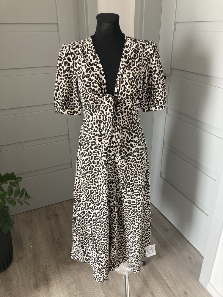 Asos xs sukienka midi animal print v dekolt basic modna hit