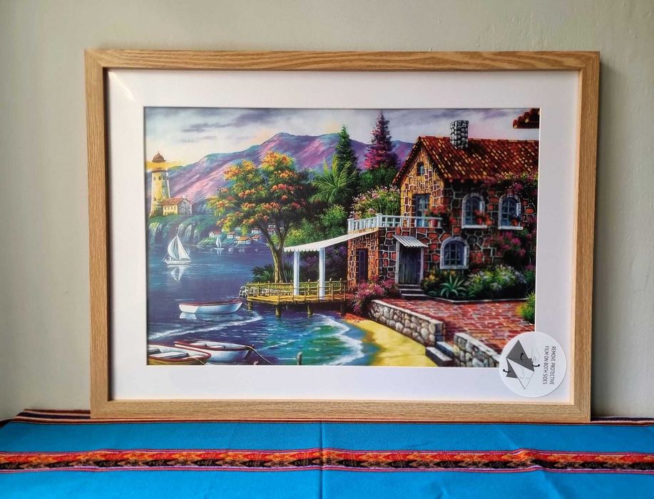 [OFERTA] Obraz „Dom nad jeziorem” w ramie, 74 × 54 × 2 cm