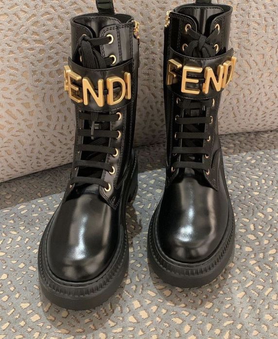 Botki Fendi czarne skóra