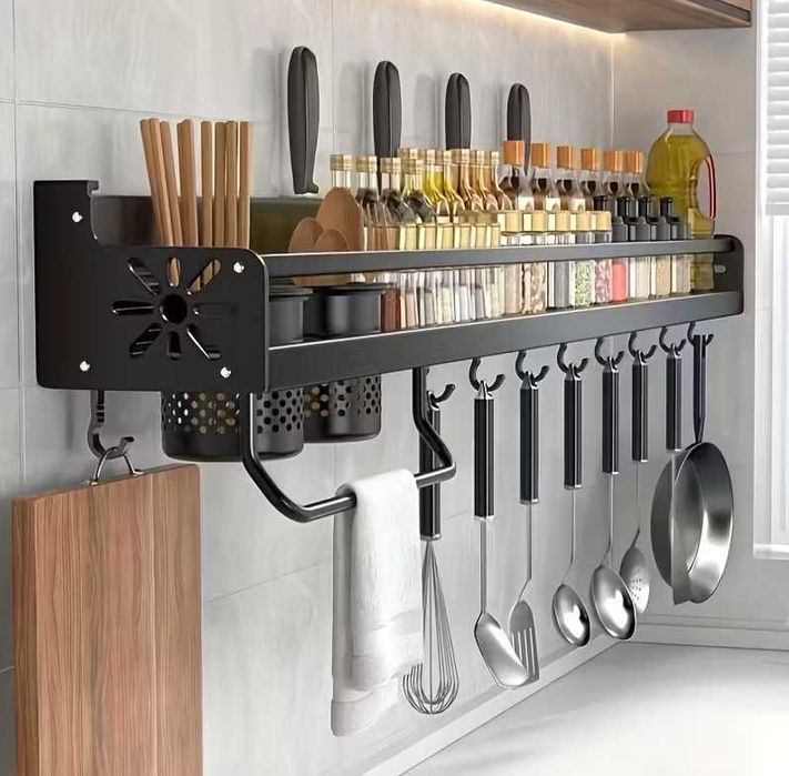 Organizer Półka Kuchenna Ścienny Stojak na Przyprawy Haki Metalowy