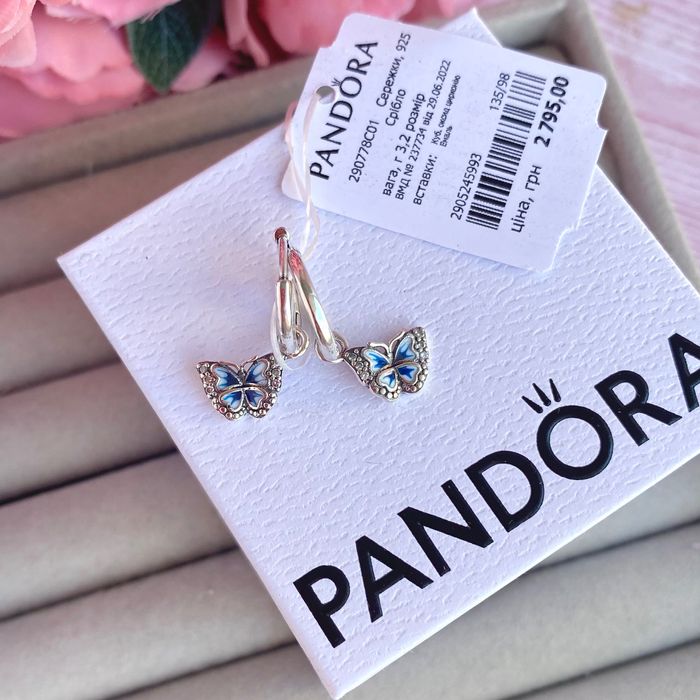 Сережки пандора оригінал, сережки метелики пандора, сережки пандора