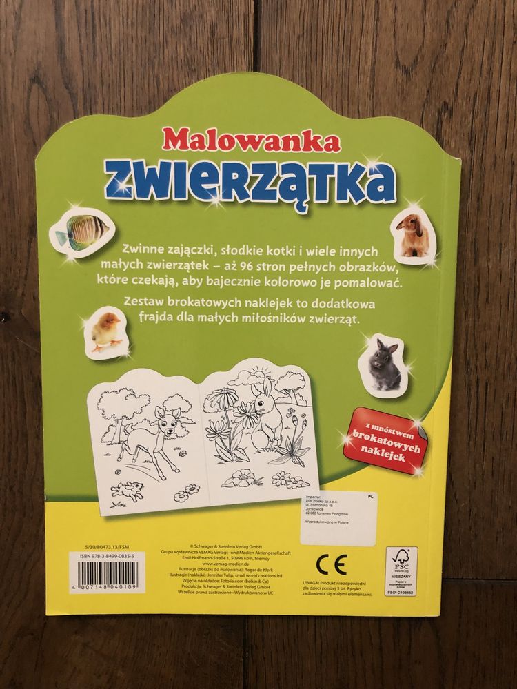 Kolorowanka zwierzątka + naklejki brokatowe