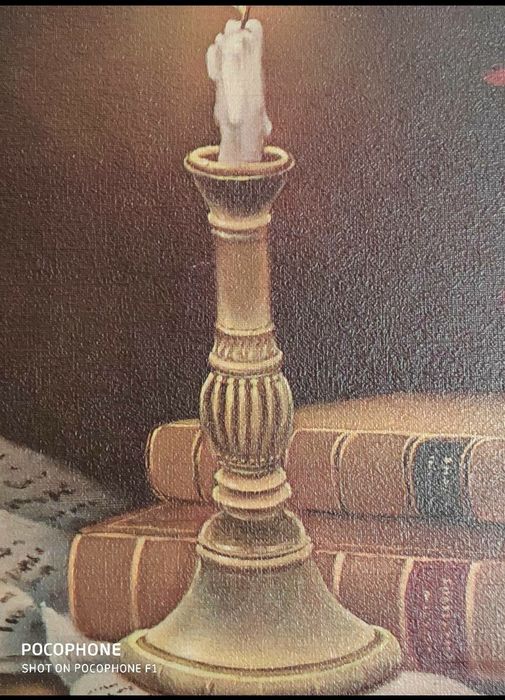 Quadro antigo, com natureza morta,  (1,10 x 0.91), assinado