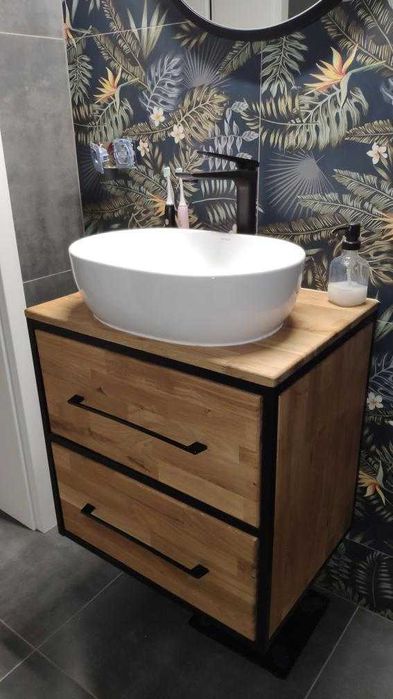 Szafka Łazienkowa Umywalkę Dąb - 60x45x50cm Komoda Loftowa Wisząca