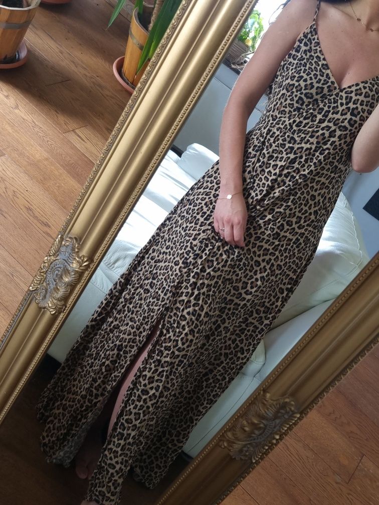Długa letnia sukienka w panterkę z wiskozy H&M r. M/L