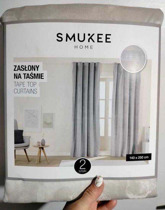Zasłony welurowe aksamitne na taśmie Smukee 140x250 beżowe 305