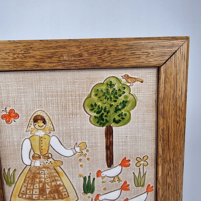 Płytka ceramiczna z terakoty z drewnianą ramą z lat 70-tych  WŁOCHY