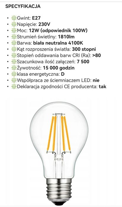 Zarowka led ozdobna 12 W 2 sztuki