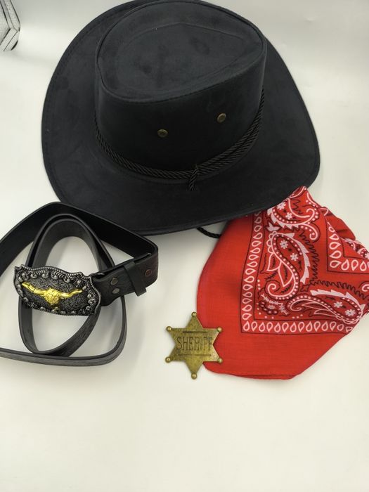 Kapelusz kowbojski pas pasek byk bandana cowboj gwiazda szeryfa