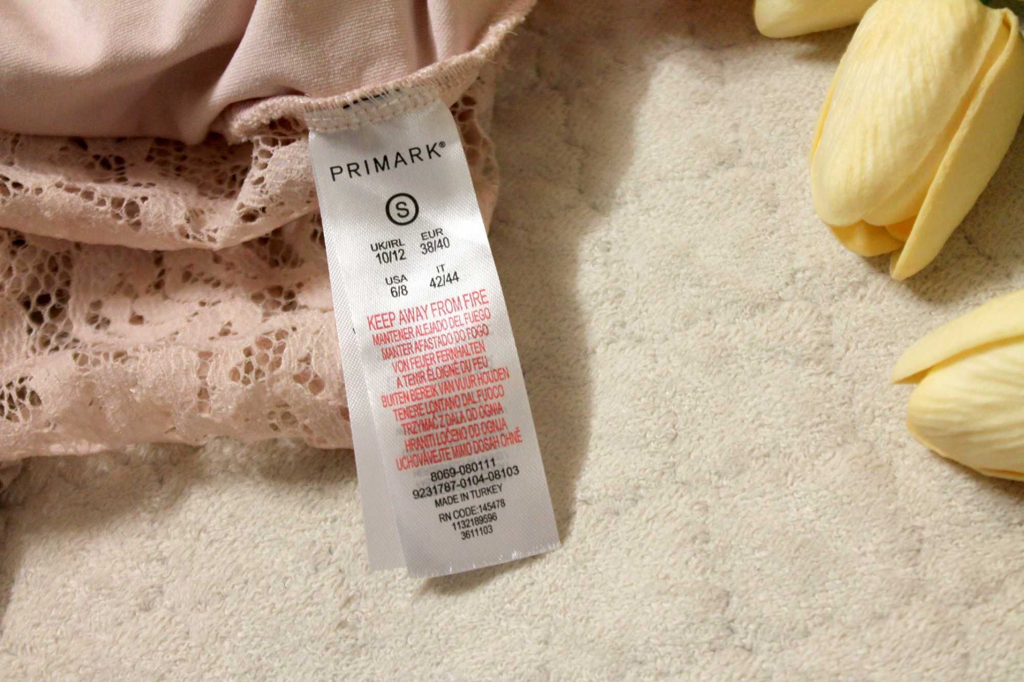 Primark Brzoskwiniowe Body Na Ramiączkach Koronkowe Ażurowe XS/M