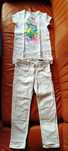 Białe spodnie jeansy Benetton + T-shirt 134/140