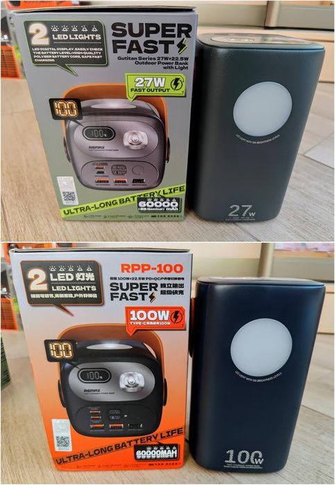 Павербанки Remax 27W, або 100W 60'000mAh для ноутбуків/роутерів