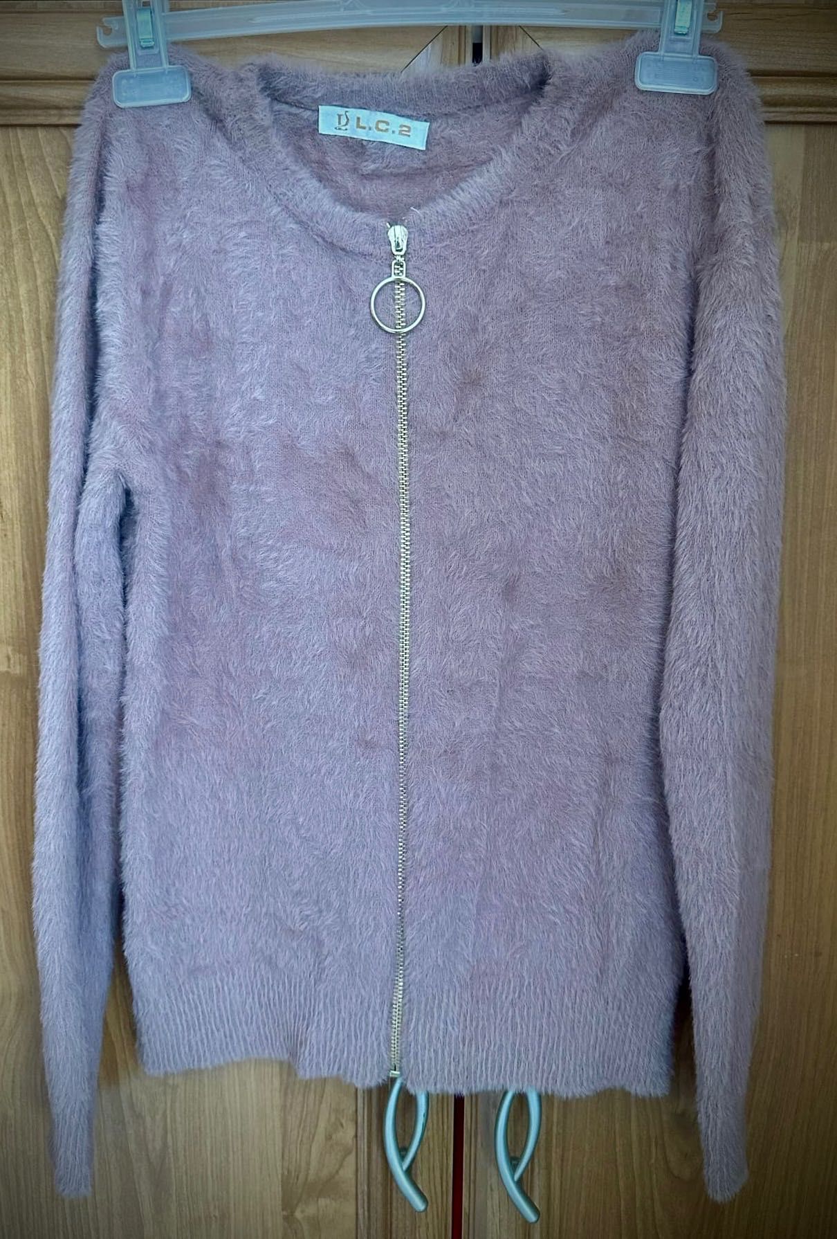 Piękny  i modny sweter jak ALPAKA brąz fango S L zamek
