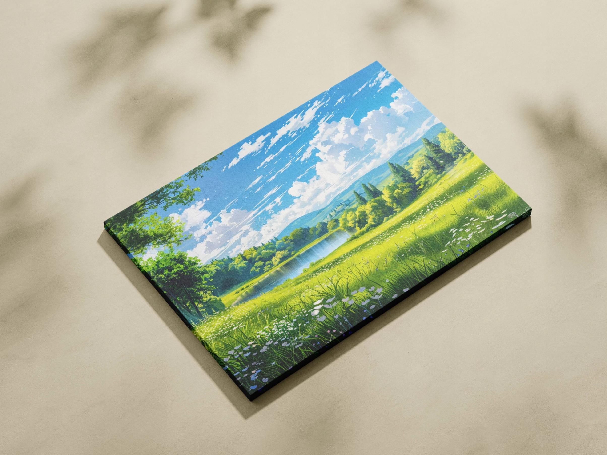 Obraz na płótnie "Łąka nad jeziorem" 120x80 cm - krajobraz do domu