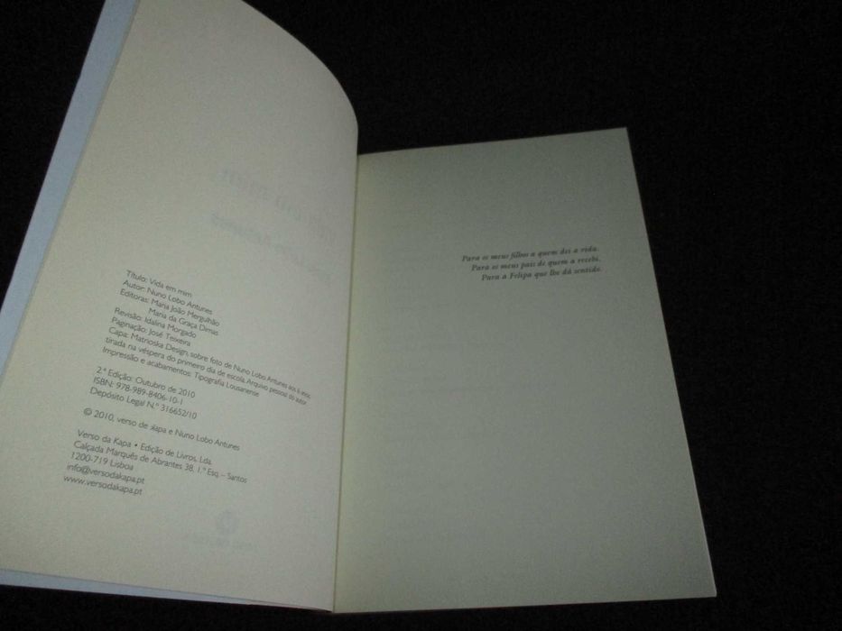 Livro Vida em Mim Nuno Lobo Antunes