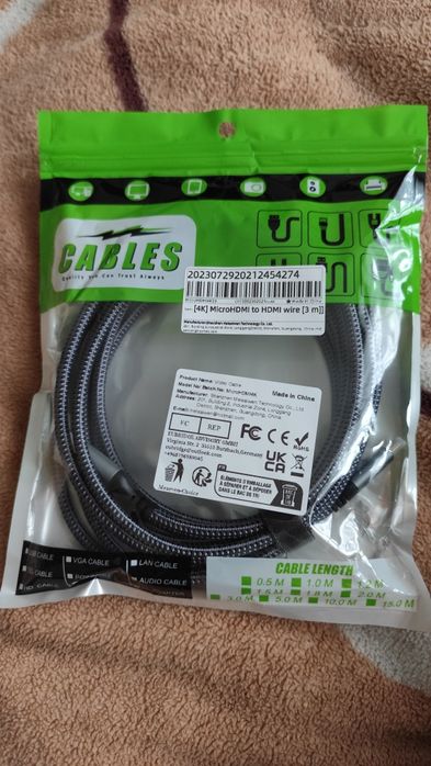 Micro HDMI - HDMI кабель, 4K 60HZ,  3-х метровый