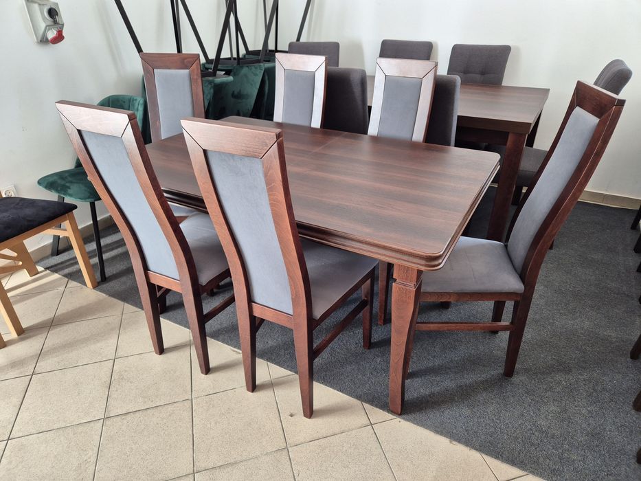 Nowy stół rozkładany do 220cm + 6 krzeseł ciemny orzech od ręki