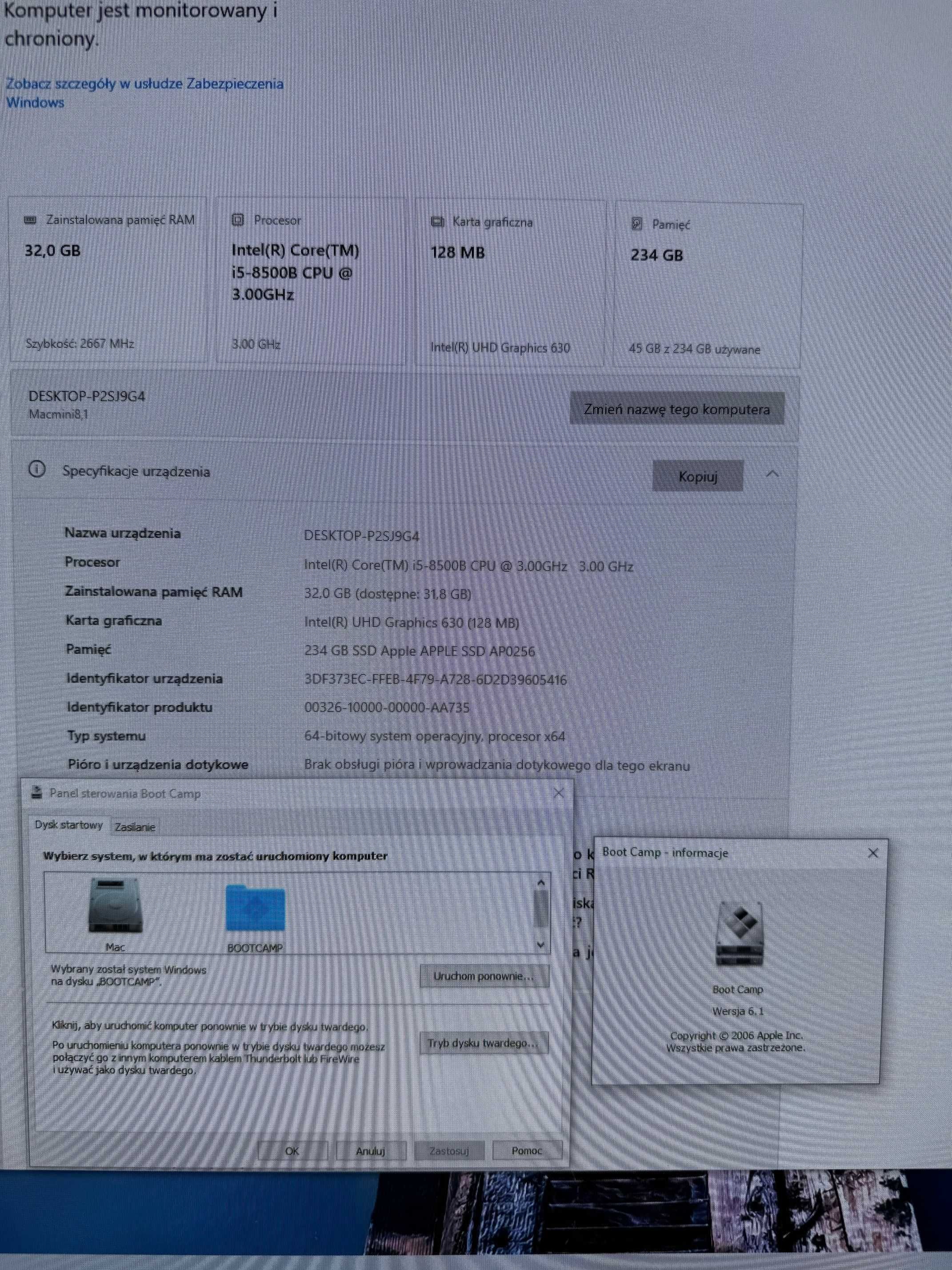 Mac mini Intel i5, 32GB RAM, 256GB SSD model 2018 / A1993 b.dobry stan