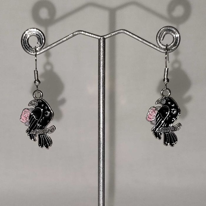 K206 Kolczyki wiszące Wrony Ptaki Handmade